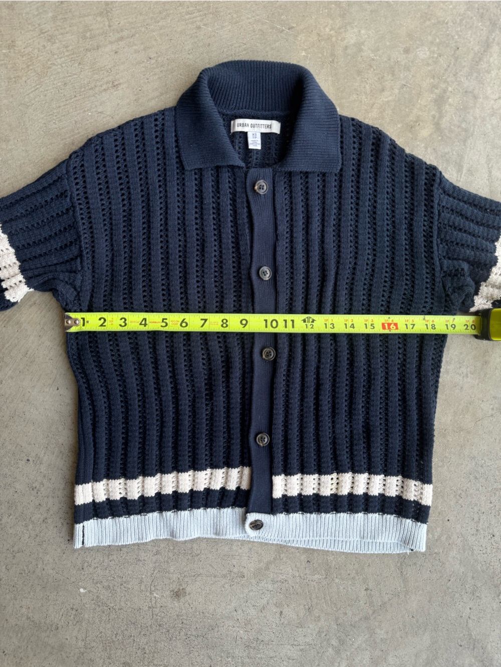 Urban Outfitters Navy Open-Knit Short Sleeve Button Cardigan 100% Cotton Dadcore - Picture 9 of 11